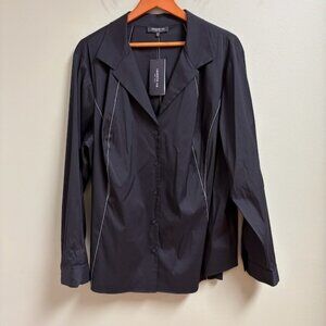 Lafayette 148 NY Womens Black Button Up Long Sleeve Top Size 24W Minimalist Work